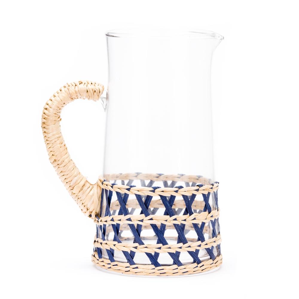 Blue Raffia Wrapped Island Pitcher - Large
