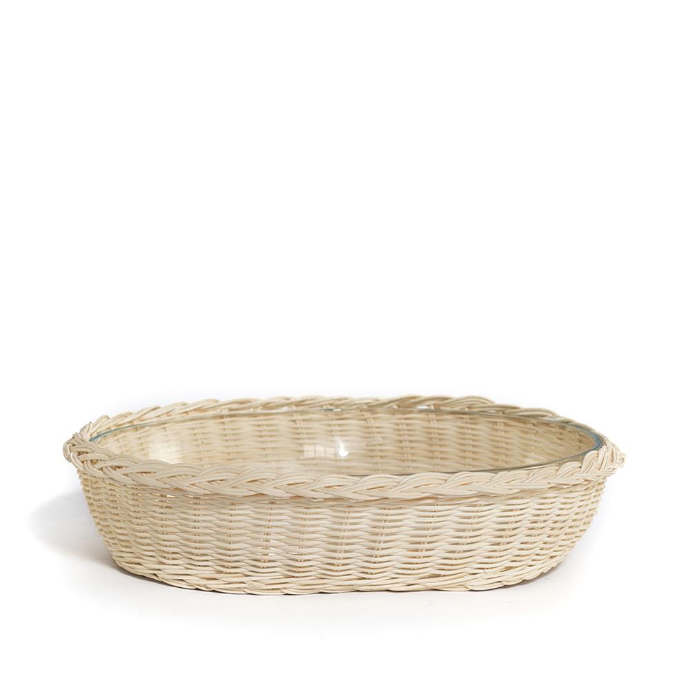 Oval Blonde Rattan Glass