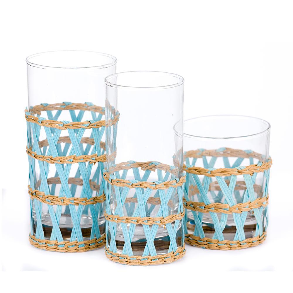 Light Blue Island Wrapped Raffia Glassware