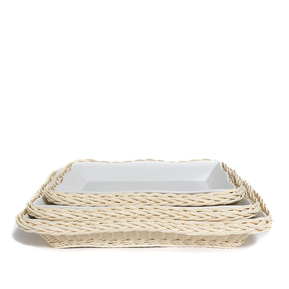 scalloped rect. faux rattan melamine