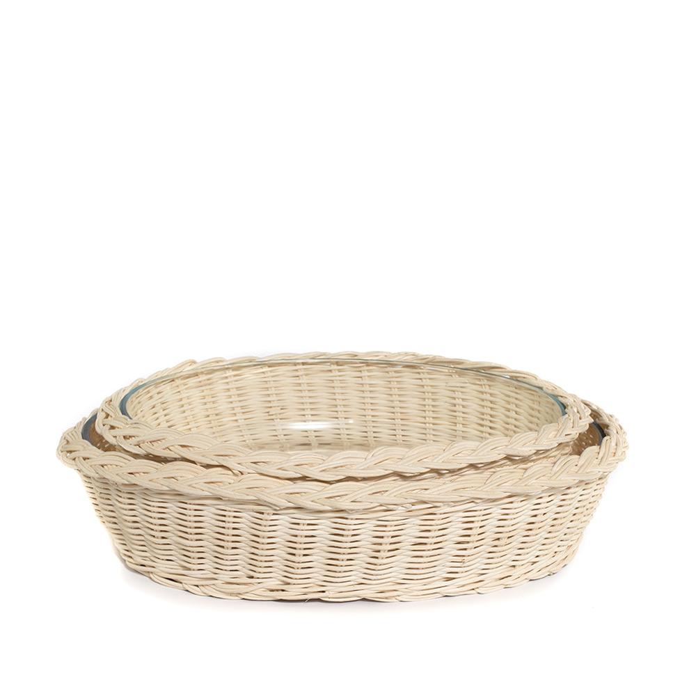 oval blonde rattan glass