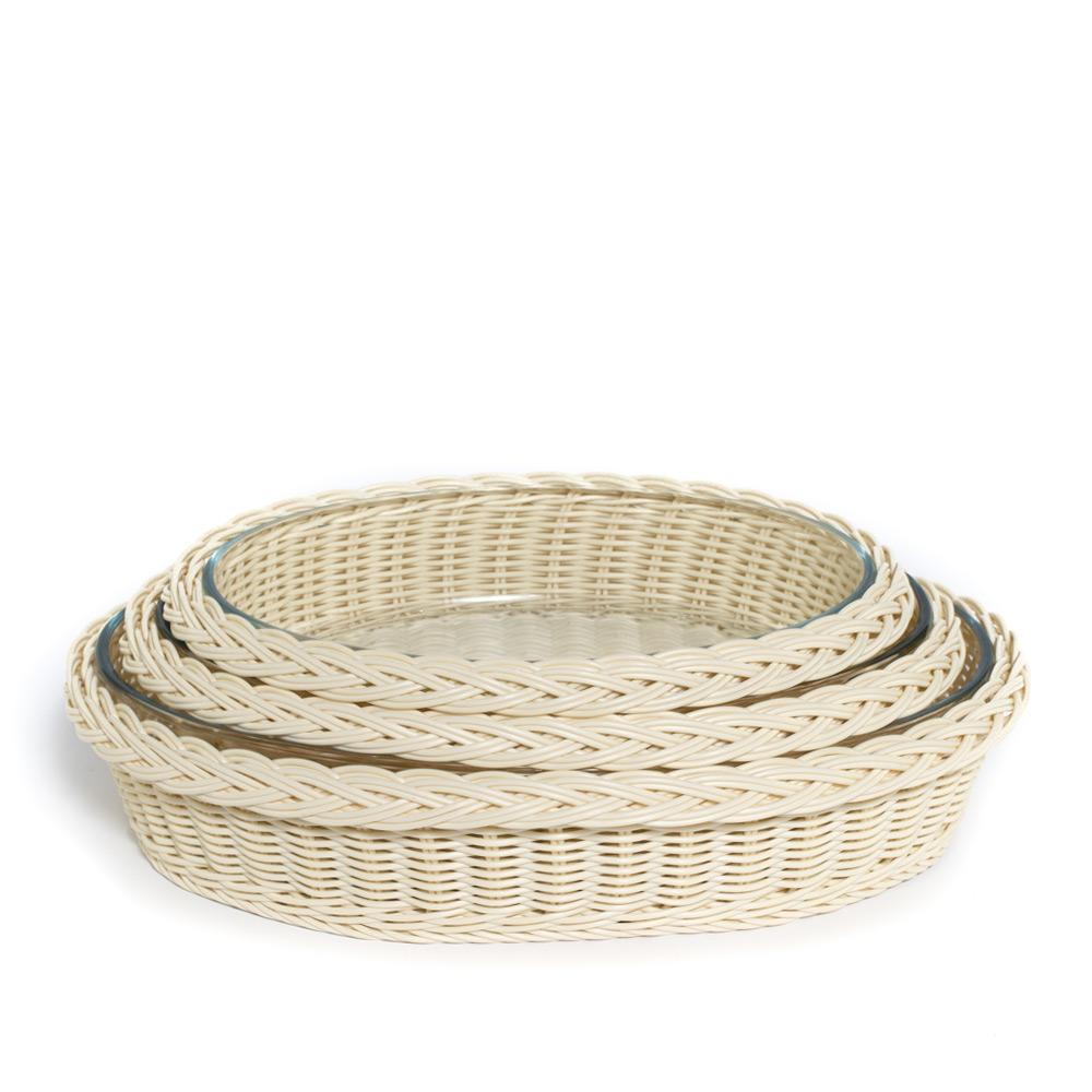 oval faux rattan glass