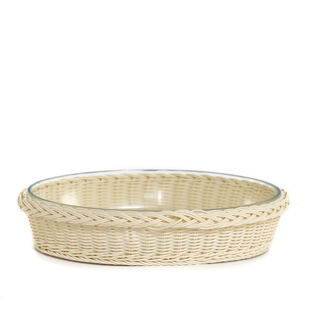 Oval Faux Rattan Glass