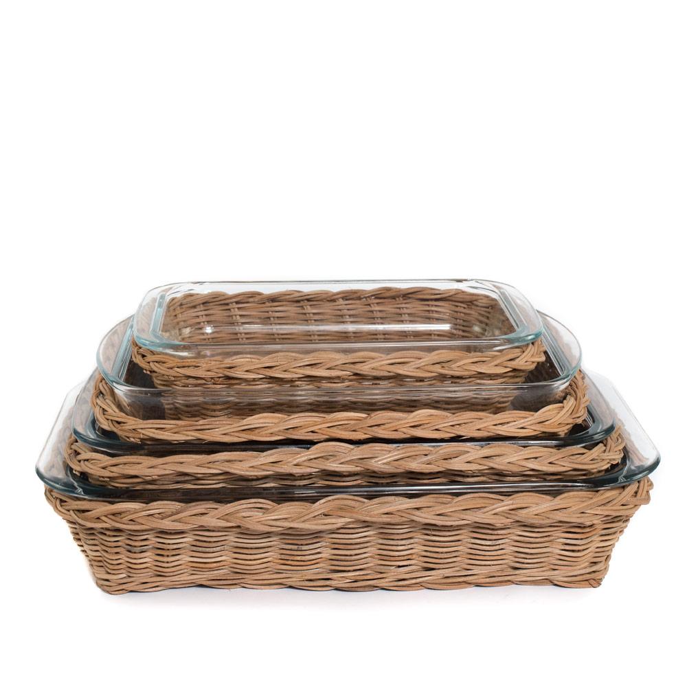 rect. natural rattan glass