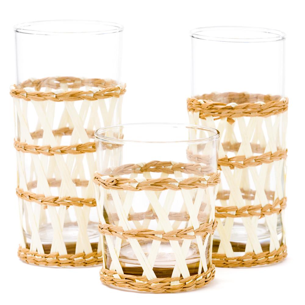 white island wrapped raffia glassware