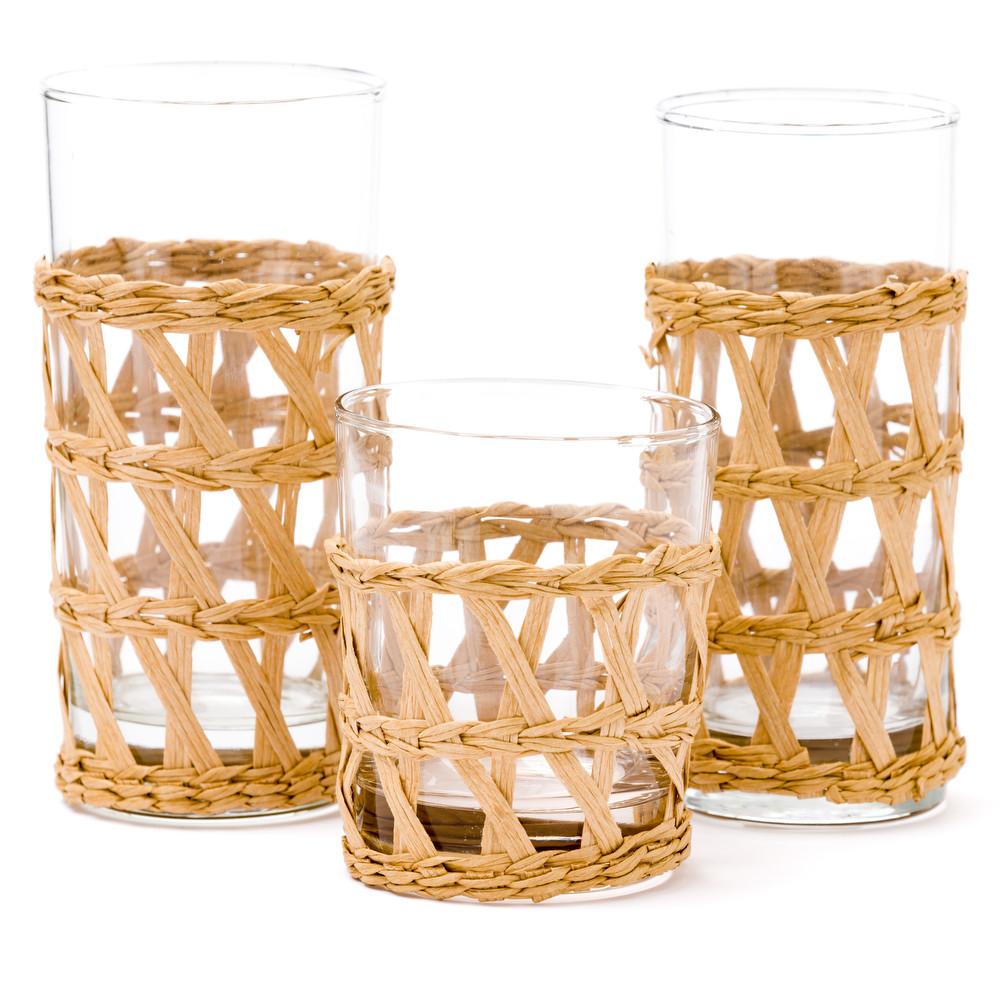 natural island wrapped raffia glassware