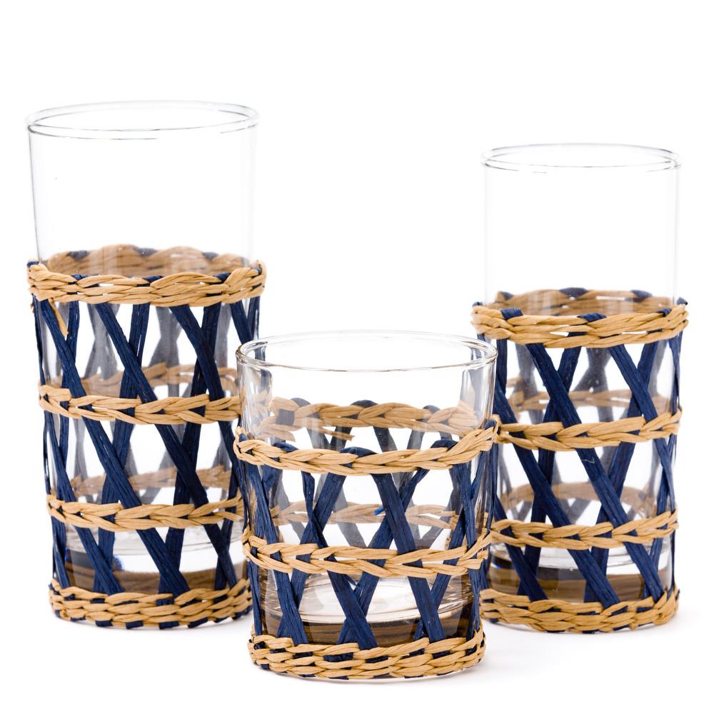 blue island wrapped raffia glassware